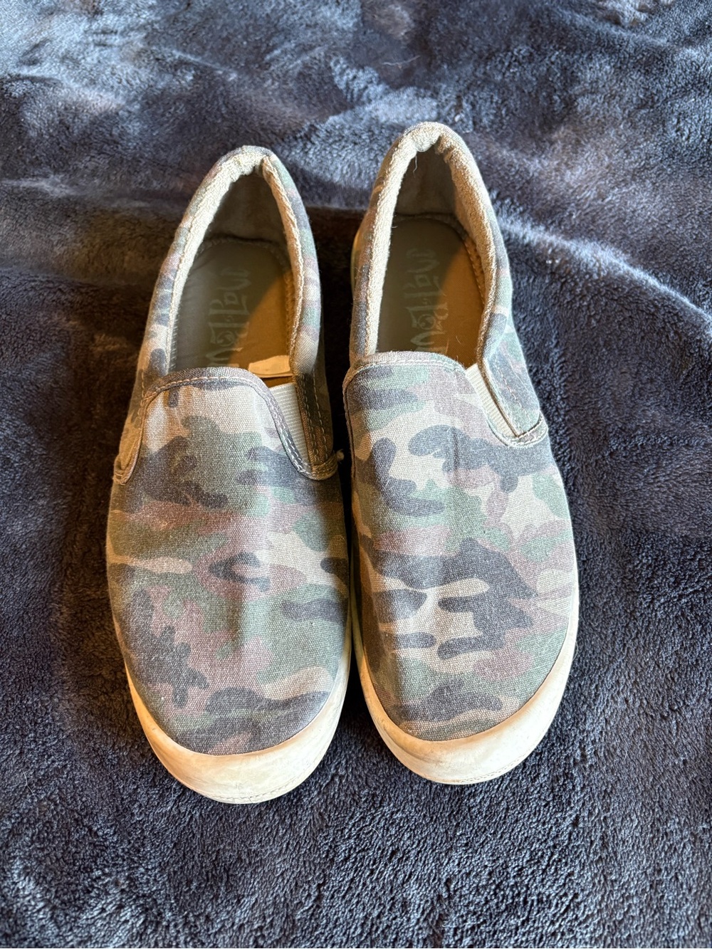 Mad Love Women's Camo Slip-On Sneakers in Green and Brown